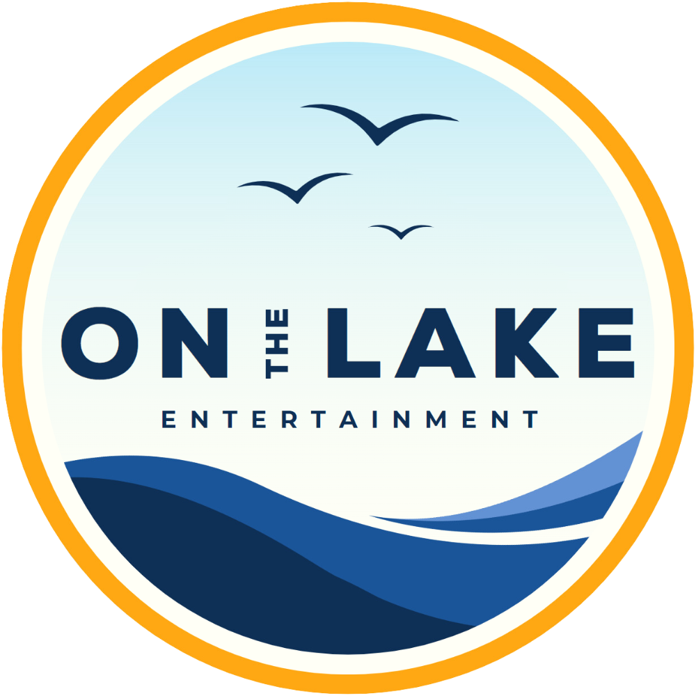 On The Lake Entertainment logo featuring blue waves and birds in a circular design with a yellow border.